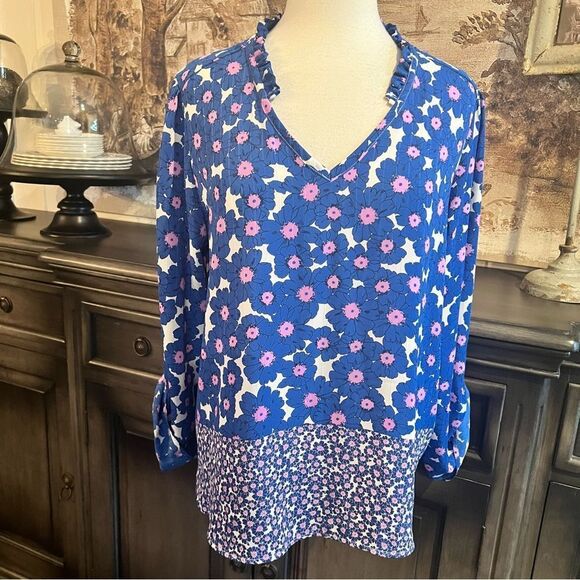 ELLE Blue, Pink & White Floral Long Sleeve Top size XXL - Picture 4 of 9